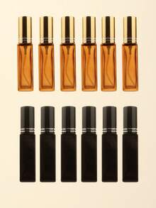 3pcs/6pcs/12pcs/18pcs 10ml Square Glass Refillable Makeup Toner Perfume Small Sample Transparent Fine Mist Spray Bottle, Black/Amber, With Funnel Atomizer, Rose Gold/Purple/Pink
