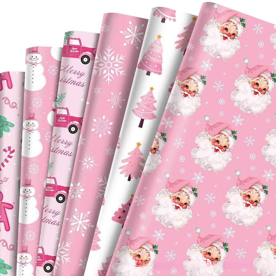6 Pieces Of Pink Christmas Wrapping Paper Are Suitable For Various Occasions Such As Christmas, Weddings, Birthdays, Winter Vacations, Etc. You Can Stick Pink Christmas Gift Wrapping Paper On The Wall To Create A Festive Atmosphere.