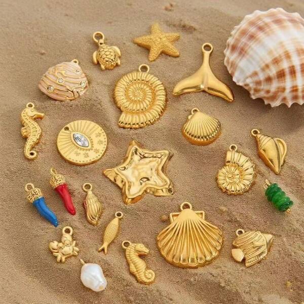 5pcs Stainless Steel Charms Fashion Jewelry Pendant Shell Sea Animal BeachGold Jewelry Suitable For Necklace Bracelet Making DIY