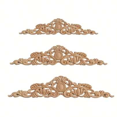 1PC 30cm/40cm/50cm Long Wood Appliques Onlays Wood Decorative Applique Onlays DIY Wood Appliques Unpainted Wooden Carved Onlays For Bed Door Cabinet Wardrobe Furniture Decoration