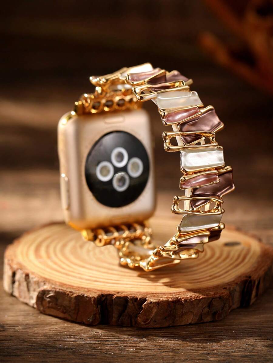 1 件女式创意时尚彩色不对称几何设计弹性锌合金表带，兼容 Apple Watch 38 毫米、40 毫米、41 毫米、42 毫米、44 毫米、45 毫米和 49 毫米，适用于 Ultra、Ultra 2、SE、9、8、7、6、5、4、3、2、1