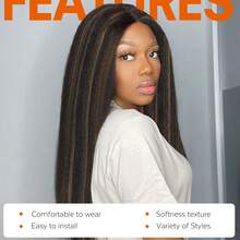 7件/套 女士Yaki直发夹式接发，全头挑染合成发（挑染1B/27） - 摩卡棕 - 查看 5