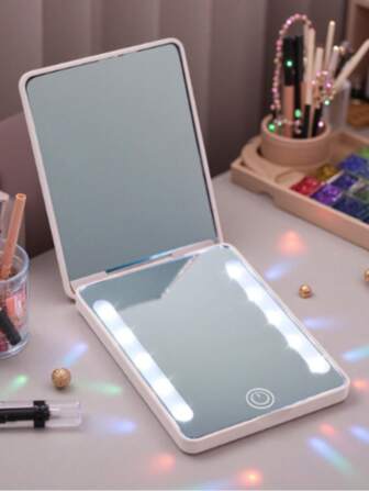 Portable Compact Makeup Mirror, Adjustable & Magnifying, Pink Multi-Color