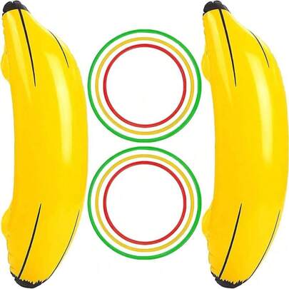 5 Stücke/Set - Aufblasbares Bananen Ring Wurfspiel für Junggesellinnenabschiede, Bridal-Shower Dekorationen, Verlobungspartys, Wäschepartys (1 Stück 66cm Banane und 4 Stücke Wurfseile), Weihnachten