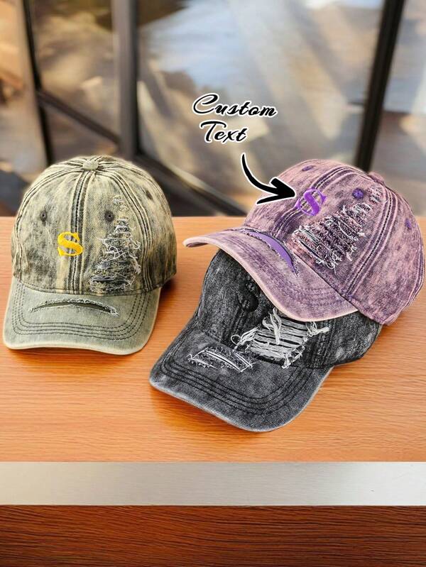 1pc Personalized Embroidered Text Distressed Unisex Baseball Cap, Sports & Travel Hat