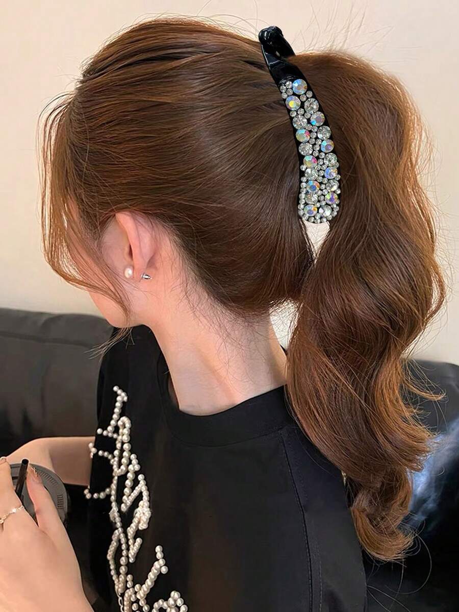 1 件水钻女士发饰，简单香蕉夹马尾辫爪，大尺寸垂直强力夹发夹，爪夹，发夹，发夹，发夹，发夹，学校用品 - 大貝殼白 - 查看 1