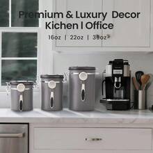 Veken Coffee Canister 39OZ Large Airtight Stainless Steel Food Storage Container For 2.2lbs Coffee Beans Ground Sugar Tea Flour Cereal Kitchen Bar Accessories With Date Tracker And Scoop Cream - 2-Cream - View 8