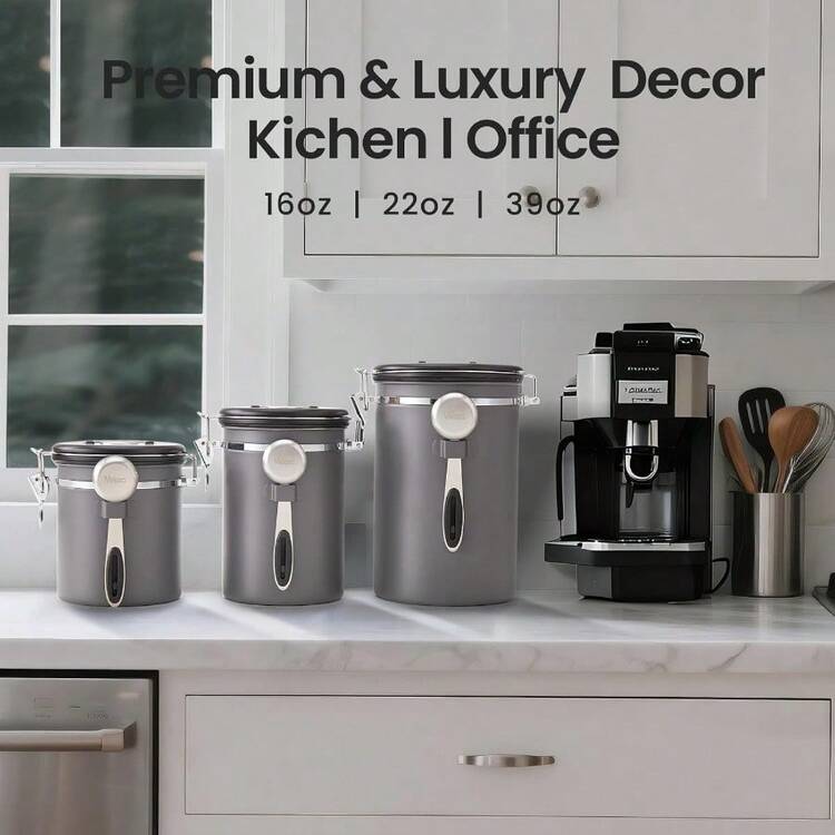 Veken Coffee Canister 39OZ Large Airtight Stainless Steel Food Storage Container For 2.2lbs Coffee Beans Ground Sugar Tea Flour Cereal Kitchen Bar Accessories With Date Tracker And Scoop Cream - 2-奶油 - 查看 8