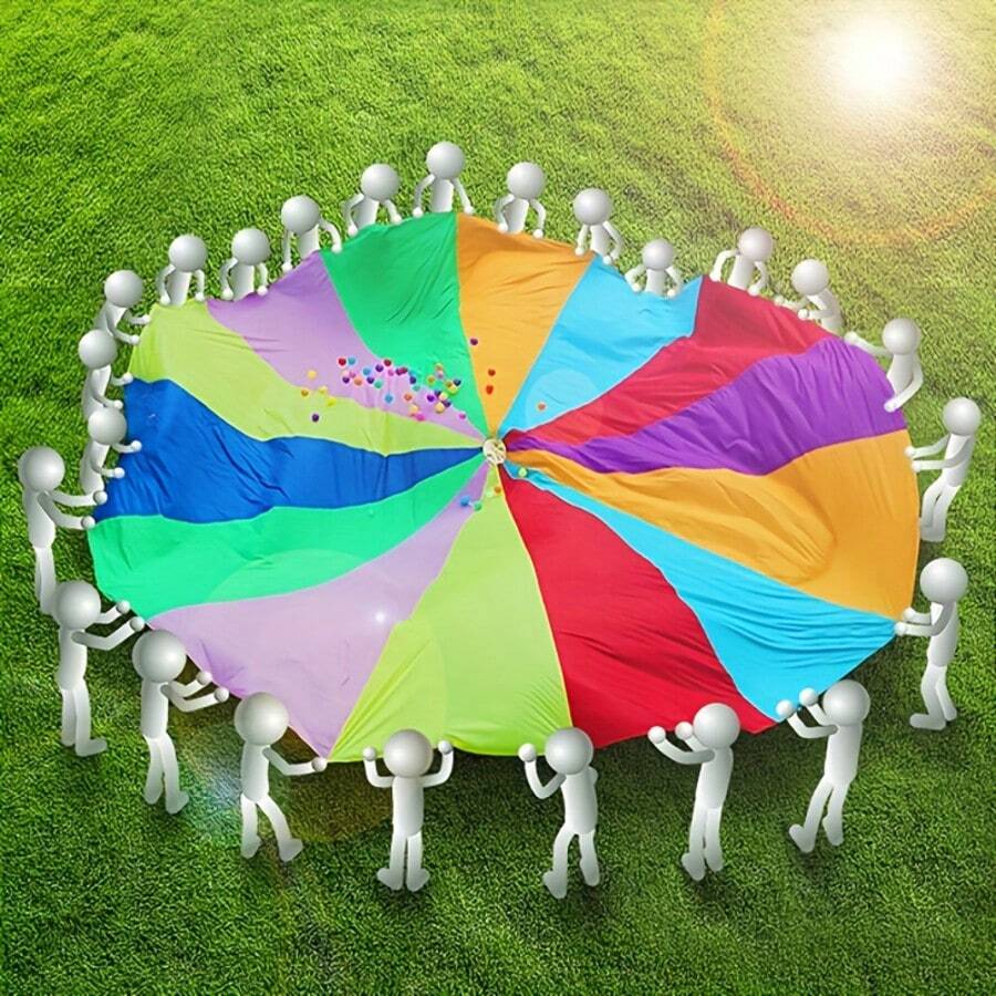 1PC Hand Thrown Parachute Is Used For Team Sports, Hand Thrown Rainbow Parachute, Outdoor Music Festival Roof Decoration, Throwing Sandbags And Rainbow Balls As Gifts For Family Gatherings. 10 Balls Will Be Randomly Shipped As Gift Colors. Thank You.
