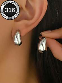 Pendientes de gota chapados en oro de 18K de acero inoxidable para mujeres, de baja alergia, antidecoloración, cómodos y versátiles, minimalistas y elegantes, adecuados para uso diario o fiestas, joyería de moda de alta calidad, regalo ideal para mujeres - Plateado - Ver 1