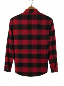 Textured Fabric, Checkered Pattern, Lumberjack Casual Shirt, No T-Shirt - Red and Black - View 3