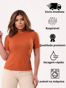 Women's T-Shirt Blouse Simple Casual 100% Cotton High Neck Comfortable - trắng - Xem 6