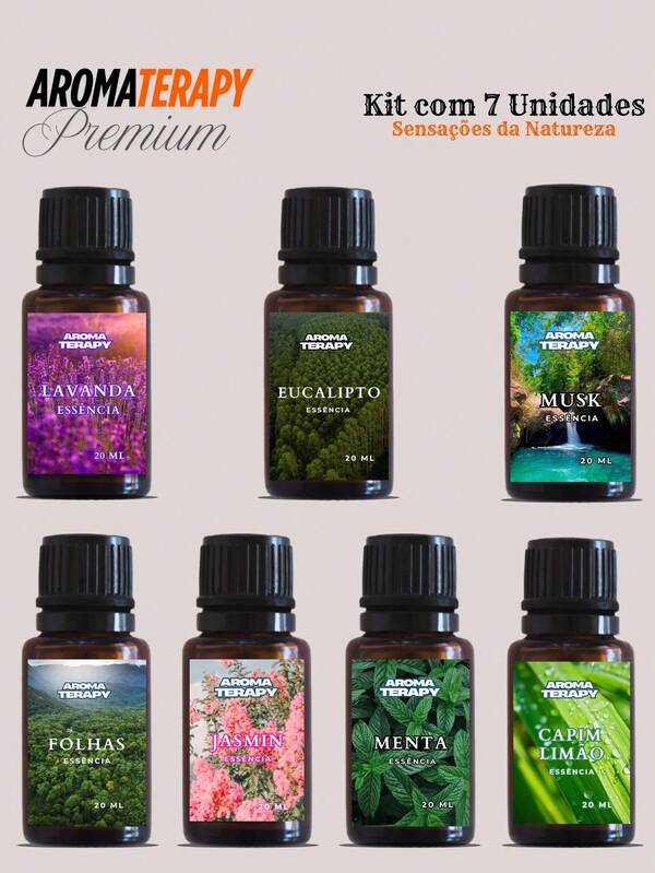 Kit de 7 Essências Hidrossolúveis 20ml | Para Umidifccador, Difusor de Ar e Ambiente | Essências Refrescantes