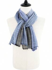 Color Block Summer Scarf For Men Long Neck Wraps Shawl Urbanstyle Scarf Gift For Men - Graybluekhaki - View 11