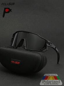 1pc POLASUP Polarized Cycling Glasses, Summer Oversized Sci-Fi Hollow Frame Windproof For Cycling, Outdoor Sports, Hiking (Gift Set Includes EVA Case, Cleaning Cloth, Glasses Strap) - Multicolor - View 3