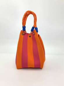 韩版大容量女士时尚手提包，文艺清新，结实耐用，手提包，购物袋，收纳袋，适合购物，旅行和收纳。个性化设计编织袋，送给朋友的绝佳礼物 - 玫紅色 - 查看 4