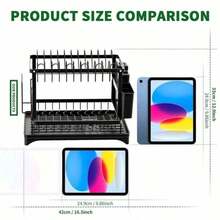 2 Tier Kitchen Sink Dish Drainer Rack With Drip Tray Cutlery Holder Plate Rack,Kitchen Accessaries,Dish Drying Rack,Plate Rack,Multi-Function Dish Rack, Kitchen Rack, Drain Sink, Bowls, Chopsticks, Cups & Plates & Knives Storage Rack Holder, Carbon Steel, Large Capacity - Multicolor - View 5