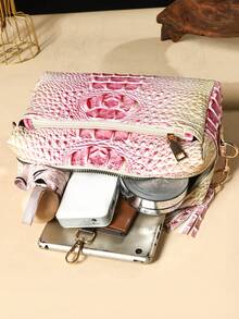 New Style Fashionable Crocodile Print Crossbody Bag, Women's Colorful Gradient Crocodile Print Small Square Bag - 13#pink+yellow - View 7