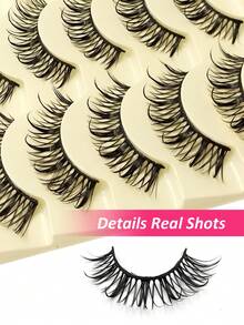 Rikuaild 5 Pairs Cartoon Big Eye False Eyelashes, Manga Style, Moisturizing Makeup Effect, Japanese Cosplay Moisturizing Lashes, Spiky Lashes, Thick Faux Mink Doll Lashes, Anime Style False Eyelashes - 尖尾漫畫款 - 查看 5