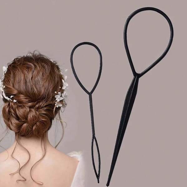 2 Stücke/Set Haarziehhilfe, Haarstyling-Werkzeug, Pferdeschwanz-Maker, Haaraccessoire, Schulanfang, Reise-Urlaubsartikel, Haaraccessoires für Frauen
