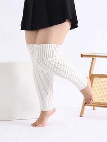 1 Cặp tất chân đan len cỡ lớn, tất chân cao đến đùi, họa tiết cáp đan co giãn cao, tất chân ấm áp cho mùa thu/đông, ấm áp - Nhiều màu - Xem 6