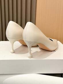 女士高跟鞋，时尚性感百搭侧镂空尖头办公室/婚礼派对鞋 - 米色 - 查看 11