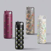 1pc Multicolor Flower/Cherry Pattern Fashion Cute Water Cup, Water Bottle, Stainless Steel Insulated Coffee Cup, Portable Carrying Handle, Travel Water Cup, Fitness, Home, Business Water Cup, Unisex Water Bottle, For Outdoor, Camping, Mother's Day Gift