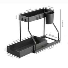 1pc Under Sink Organizers Black/White, 2 Tier Large Capacity Pull Out Kitchen & Bathroom Under Sink Drawer Organizer Space Saving, Black Storage Solution,Double Layer L Shaped Sliding Storage Organizer, Multi Functional Bathroom Caddy For Cosmetic, Cleaning Supplies, Great For Bathroom, Kitchen, Vanity Bathroom Accessories - Black - View 11