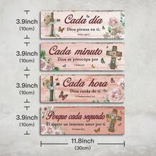 Putuo Decor 2D Flat 4pcs Spanish Religion Wooden Sign Wall Sticker, Cada Día Dios Piensa En Ti, Wall Art Decor For Home Living Room Church, Gift For Birthdays, Weddings, Anniversaries, Christmas, Thanksgiving