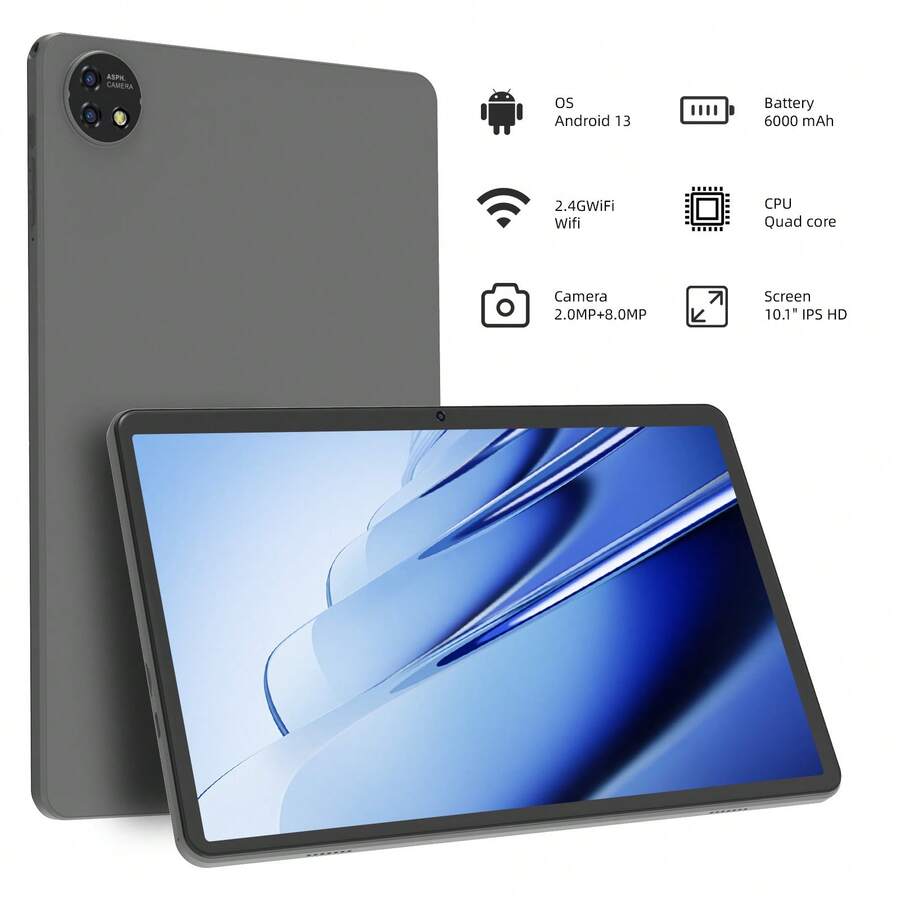 Tableta de 10 pulgadas con Android, tableta Android 13, tableta con procesador Quad Core de 2GB de RAM y 32GB de almacenamiento, GPS, FM, certificación GMS, pantalla IPS HD, batería de 6000mAh de larga duración, color azul - Plateado - Ver 1