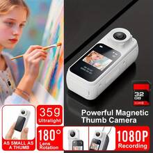 1pc 1080P Thumb Action Camera - Ultra Light 1.26oz (36g) With Magnetic Buckle, 1.47" IPS Touch Screen, 360° Rotatable Lens, Wearable Pocket Recorder With 32GB Card For Travel/Sports/Outdoor Adventures (Black/White) - màu đen - Xem 6