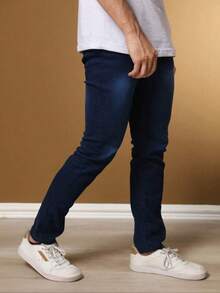Men's Basic Jeans With Elastane And Pockets Direct From The Factory - 深色水洗藍 - 查看 3