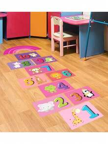 1pc Kiddie Cartoon Hopscotch Number Floor Decal, Creative Fun Number Floor Decor For Children Room & Kindergarten - Multicolor - View 2