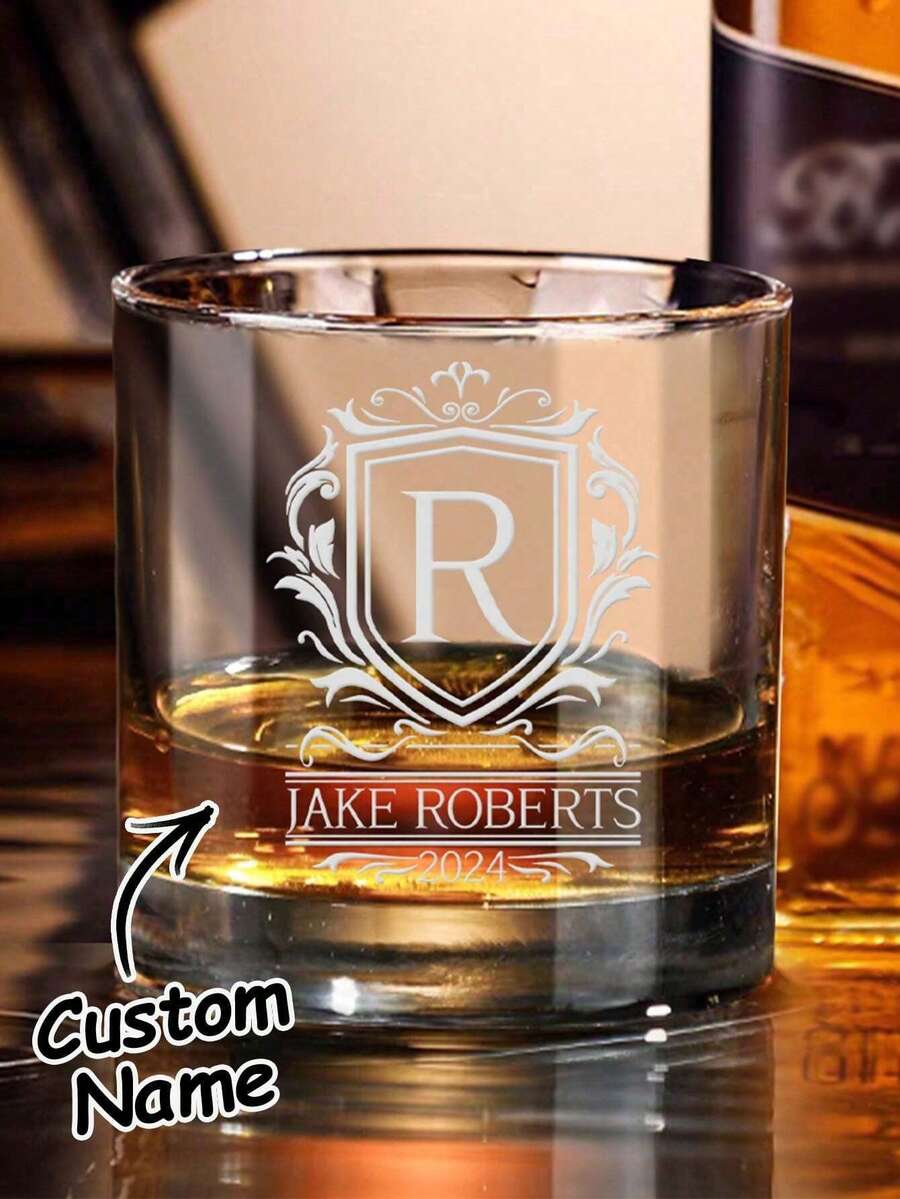 1pc Custom Name Whiskey Glass, Custom Name Whiskey Tumbler Glass, Custom 300ml Whiskey Glass, Custom Glassware With Name, Custom Gift, Personalized Name Whiskey Glass, Personalized Name Whiskey Glassware For Him Her, Boyfriend, Girlfriend,Chic Design - Multicolor - View 1