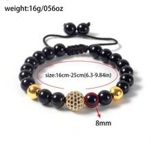 1pc Adjustable Size Micro-Inlaid Copper 10mm Ball Bracelet, Black Color Unisex Couple Bracelet