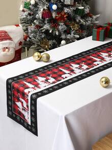 1pc Merry Christmas Table Runner, 35*180cm Polyester Cane Lights Pattern Christmas Table Flag Tablecloth, Christmas Decorations For Home Decor 2025 Xmas Table Oranments Winter Holidays Dining Kitchen Table Decor
