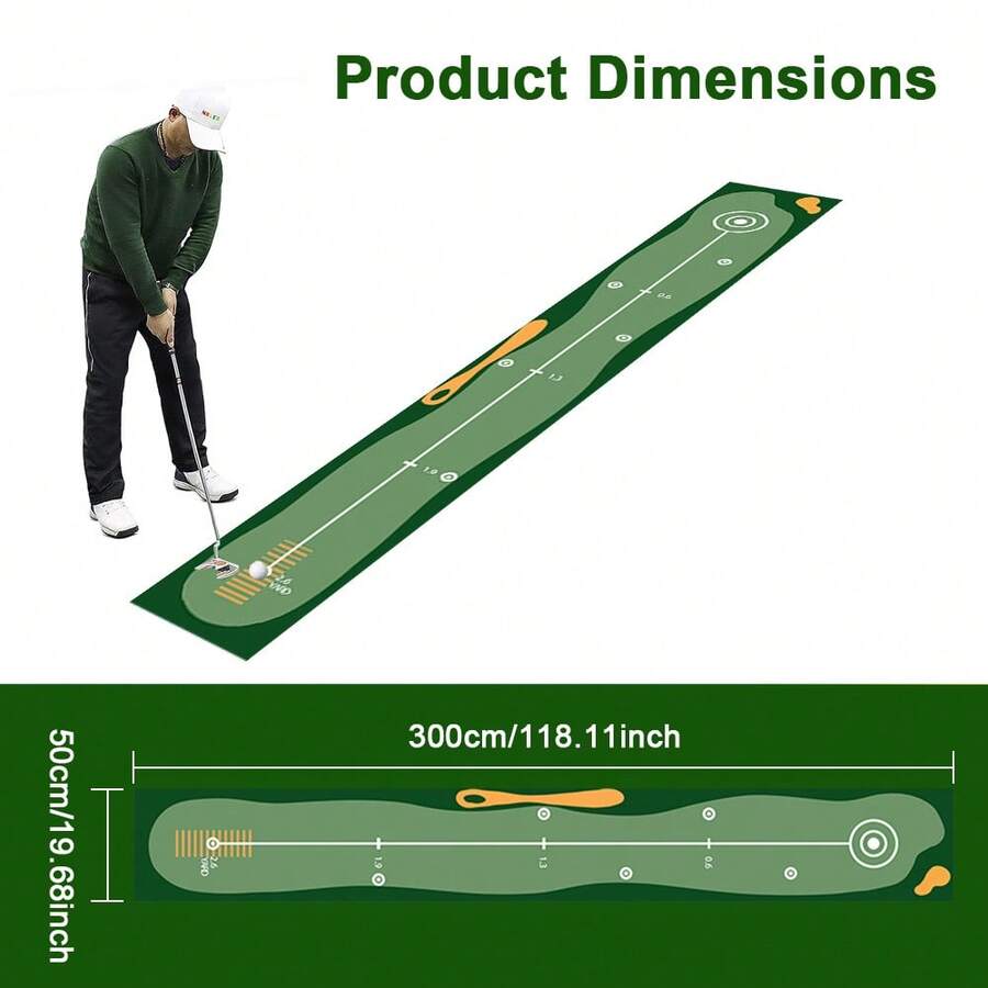 Golf Putting Mat Indoor & Outdoor Professional Practice Putting Green Mat With Distance Marker Anti Slip Backing Golf Accessories Portable Training Matt - Green - View 1