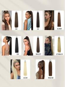 26/34Inch Synthetic Hair Extensions Ponytail Hair Extensions With Rubber Band Natural Long Straight Hair Black Brown DIY Hair Extensions Straight Ponytail Braids Suitable For Women Daily Life And Holiday Party Wear Music Festival - Multicolor - View 2