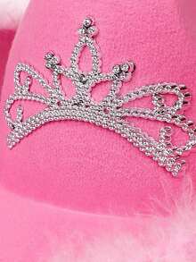 1pc Women's Autumn Party Rhinestone Pink Crown Cowboy Hat, Halloween Feather Edge Festival Party Hat Suitable For Daily Wear - Multicolor - View 5