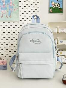 1pc背包尼龙布拉链开合，2025夏季韩版ins风纯色书包休闲小众时尚背包，优质面料容量充足，舒适的肩带容量充足，适合女生日常通勤使用 - 休閒純色雙肩包 - 查看 13