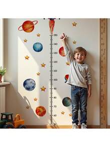 Space Height Chart Wall Decals - Interactive Planet Measuring Sticker With Rocket & Stars, Removable Nursery Height Decor For Kids 50-150cm Growth Tracker,Space Nursery Decor & Kids Room, Space Rocket Stickers, Planet Measuring Decals, Kids Growth Chart Wall , Educational Space Decor