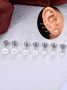 4 Pairs Flat Back Pearl Stud Earrings For Women Girls Stainless Steel Small Pearl Cartilage Earrings Hypoallergenic Pearl Screw Back Earrings For Sensitive Skin Helix Piercing Jewelry