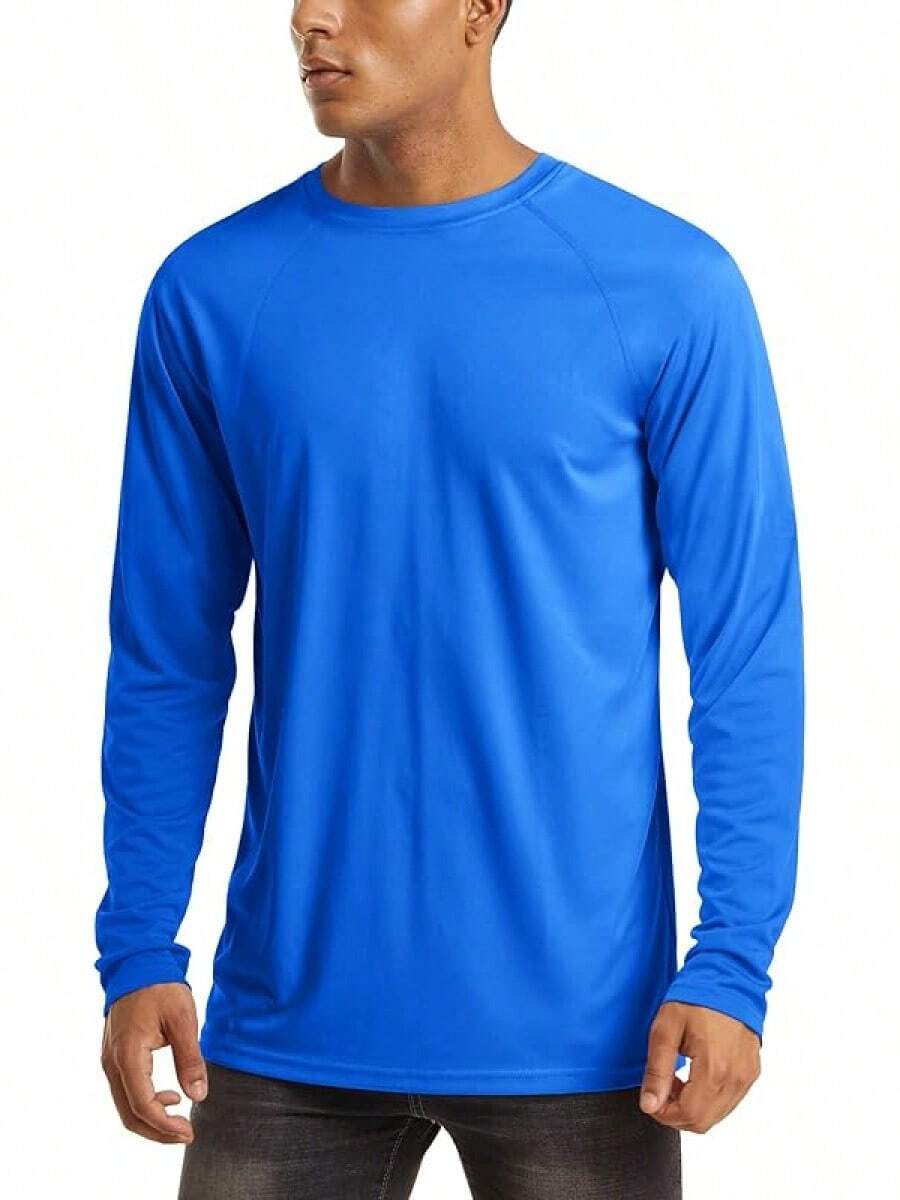 Men's Long Sleeve Shirts UPF 50+ UV Sun Protection Athletic Shirts For Hiking Running Workout Rash Guard-2025 - Bright Blue - View 1