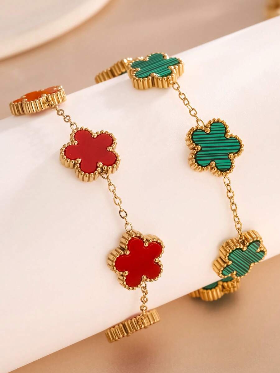 1 pezzo Braccialetto alla moda con decorazione floreale a quadrifoglio, adatto per l'uso quotidiano delle donne