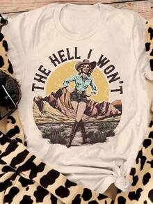 Women's Casual Short Sleeve Round Neck T-Shirt - Apricot - View 3