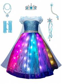 UPORPOR 发光公主裙，女孩万圣节服装装扮衣服，与音乐同步，应用程序远程控制（不含电池）