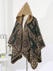 1件舒适几何撞色提花披肩斗篷 - 彩色 - 查看 6