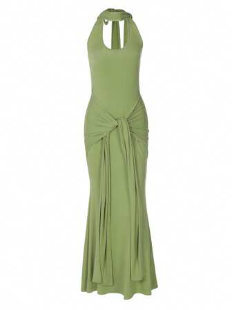 فستان طويل أنيق وجذاب للنساء، بياقة حول الرقبة، مناسب للحفلات والسهرات والعطلات والمهرجانات الصيفية