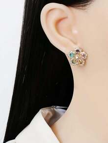 Juran Rhinestone Flower Design Stud Earrings Valentines,Mom,Mother,Mother's Day,Gift - 彩色 - 查看 7