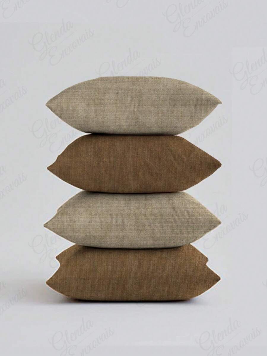 (4 Units) 45x45 Cushion Covers – 2 Plain And 2 Printed – Assorted Colors - AL - 棕米色 - 查看 1